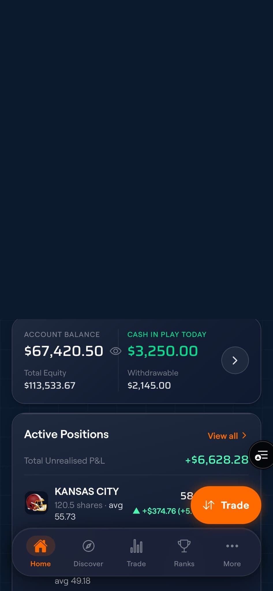 InPlay app: Home experience, with the advertiser placement highlighted